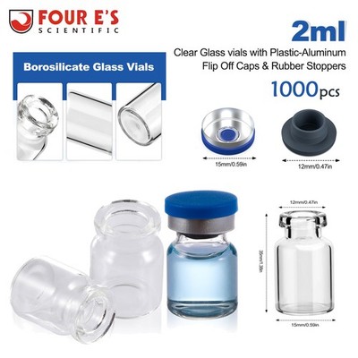 1000PCS 2ml Glass Vials Headspace Vials Lab Vials Sample vials w/ Caps Crimp Top