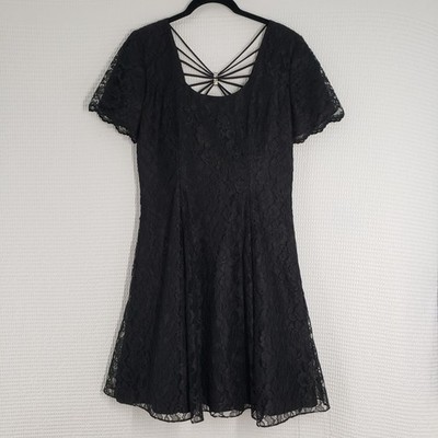 Vintage A.S.E. Fit & Flare Mini Dress Womens Medium Black Lace Goth Party Witchy