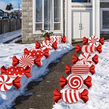Christmas Decorations Candy Yard Sign Stakes Outdoor Winter Xmas Gift 12 Pcs