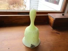 1973 FENTON CUSTARD LIME GREEN SATIN URANIUM DAISY & BUTTON GLASS BELL & STICKER