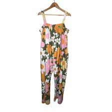 Floral Jumpsuit Wide Leg Square Neck Sleeveless Casual Lounge Women Plus Size 2X