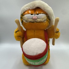 Vintage Garfield Plush Christmas Happy Holidays Drummer 8" Santa Hat Dakin