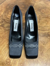 Vtg 90s Proxy Women's 6 Black Square Toe Made In Spain Pumps Shoes Block Heels