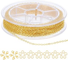 9.8Ft Necklace Chain for Jewelry Making, Gold Plated Stainless Steel Link Cable