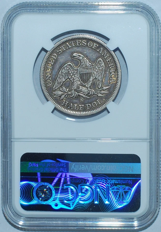 1858 S NGC VF35 VP-001 WB-12 MPD Misplaced Date Seated Liberty Half Dollar - Image 2 of 3