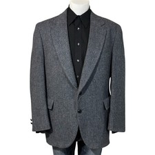 Vtg Mens Wool Herringbone Tweed Blazer 46 R USA Made Old Money Professor Jacket