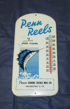 Vintage PENN REELS Thermometer Sign Sport Fishing Philly Works Great! ~ LQQK!