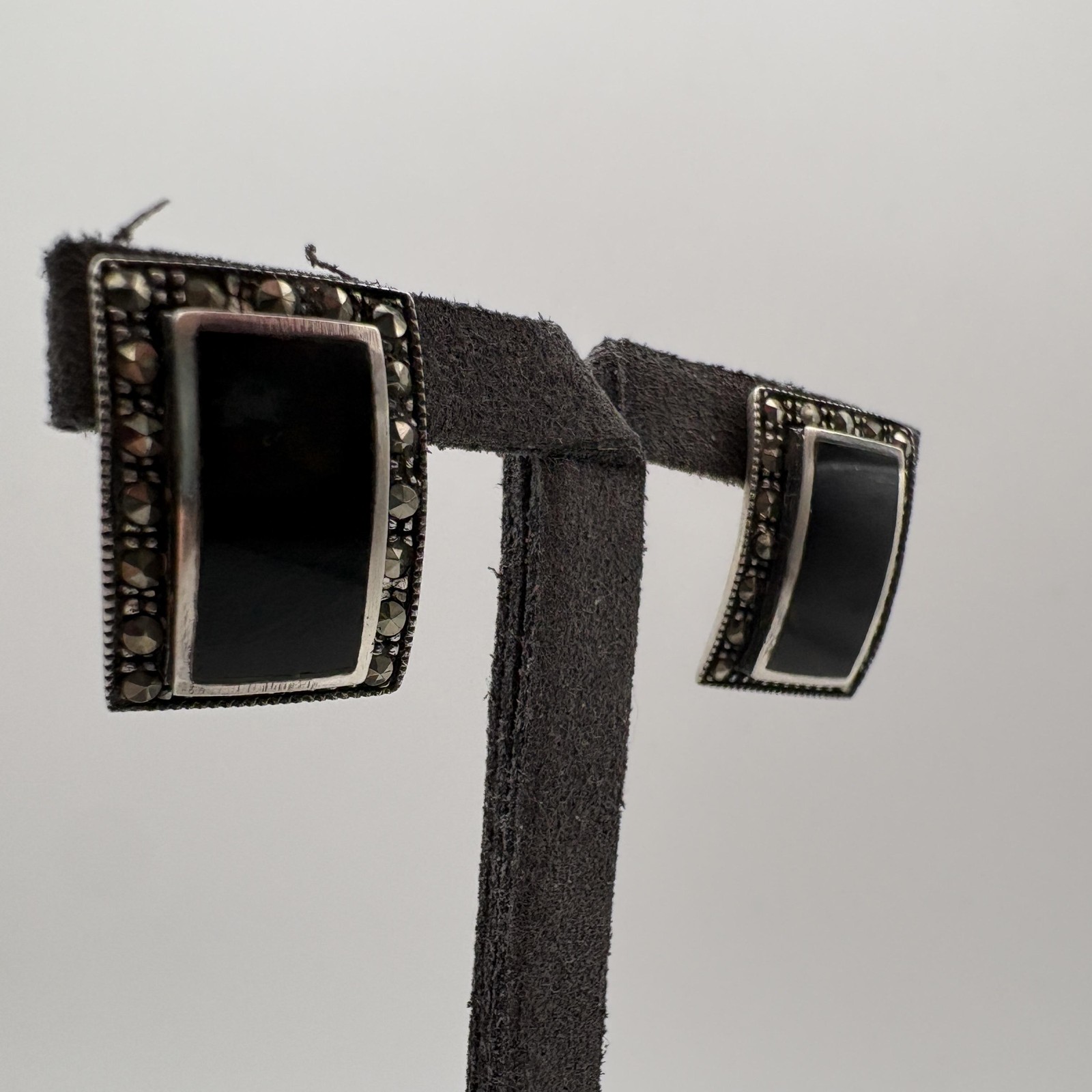 Sterling Silver 925 Black Onyx Rectangular Stud E… - image 1