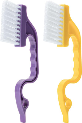 Slick- Window Track Cleaning Brush, 2 Pack, Yellow/Purple Ergonomic Handle, Buil