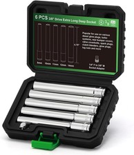 6PCS 3/8-Inch Drive Extra Deep Metric Socket Set, 6 Point, 8mm, 10mm, 11mm, 12mm