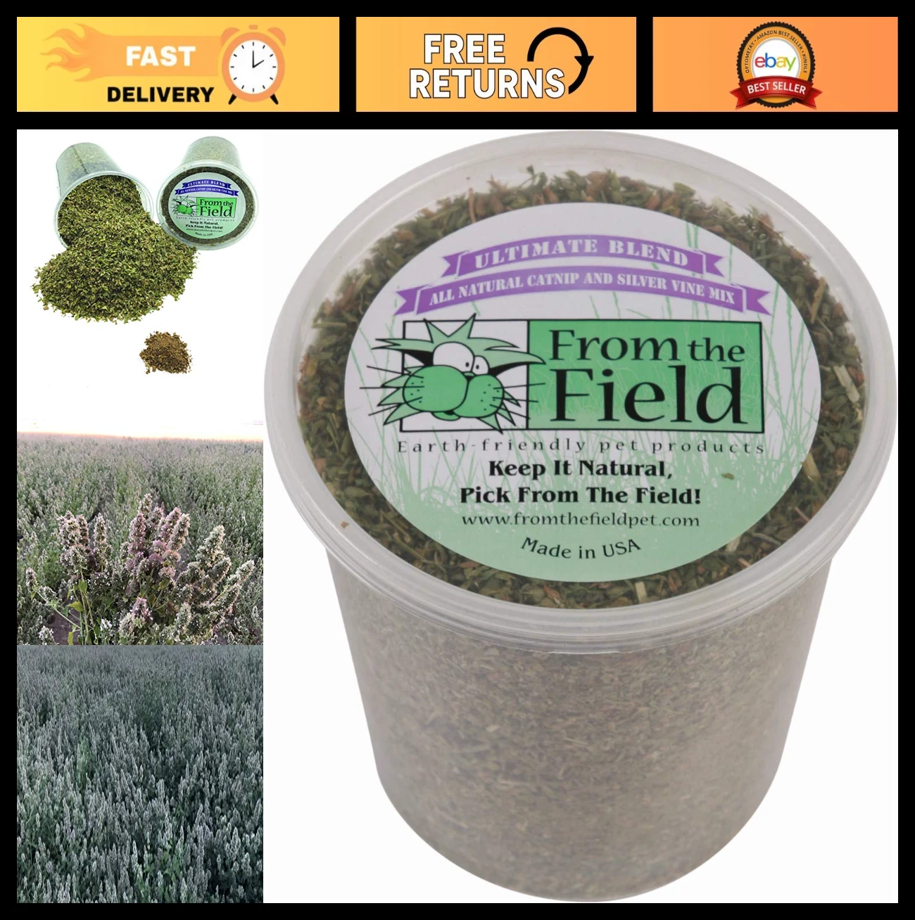 Ultimate Blend Catnip & Silver Vine - Fresh, Potent, Eco-Friendly 3.5 Oz Tub for
