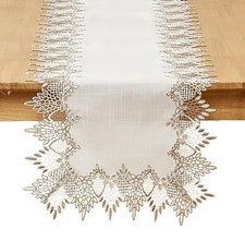Linen Table Runner 108 inches Long, Neutral Earth Tones Beige White 16 x108