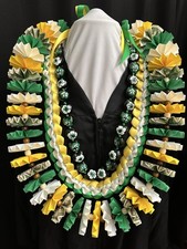 HAWAIIAN Graduation MONEY Lei Set 2 Bills Kukui Nuts GREEN YELLOW Handmade Gift