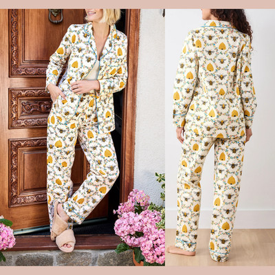 NWT $168 PRINTFRESH [ 4X ] 100% Organic Cotton Long PJ Set in Sweet Bee U1877