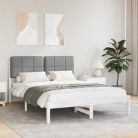 Bettgestell Mit Gepolstertem Kopfteil Hellgrau 135 X 190 Cm