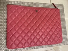 CHANEL Matelasse Clutch Bag Pink Leather A4 Size Used France dust bag Authentic