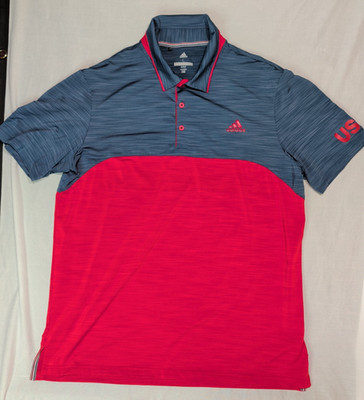 adidas Golf Men's Large Polo Shirt Navy Blue Red Colorblock Team USA Sleeve Logo