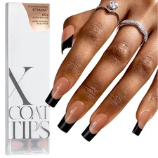  XCOATTIPS French Tip Nails - Long 03 L - Square Black French in Brown Base