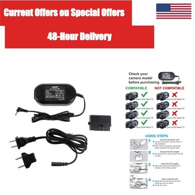 HQRP AC/DC Power Adapter Kit for Canon ACK-E10 EOS Rebel T3 T5 T6 T7