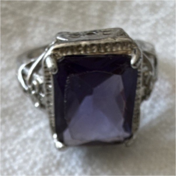Vintage Silver Ring with Rectangular Purple Gemst… - image 1