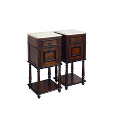 Nachtkonsole 2er Set antik Nachtschränke Nussbaum Marmorplatte B: 41 cm -11933-