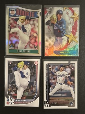 2025 Topps MLB Roki Sasaki 4 Card Lot-RC/INSERT/BASE/LA Dodgers