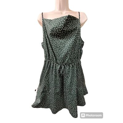 Shein Polka Dot Strap Mini Dress XL, Dark Green, White Polka Dots