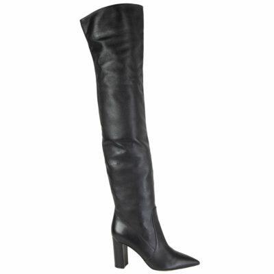 62150 auth GIANVITO ROSSI black leather Over Knee Boots Shoes 38 