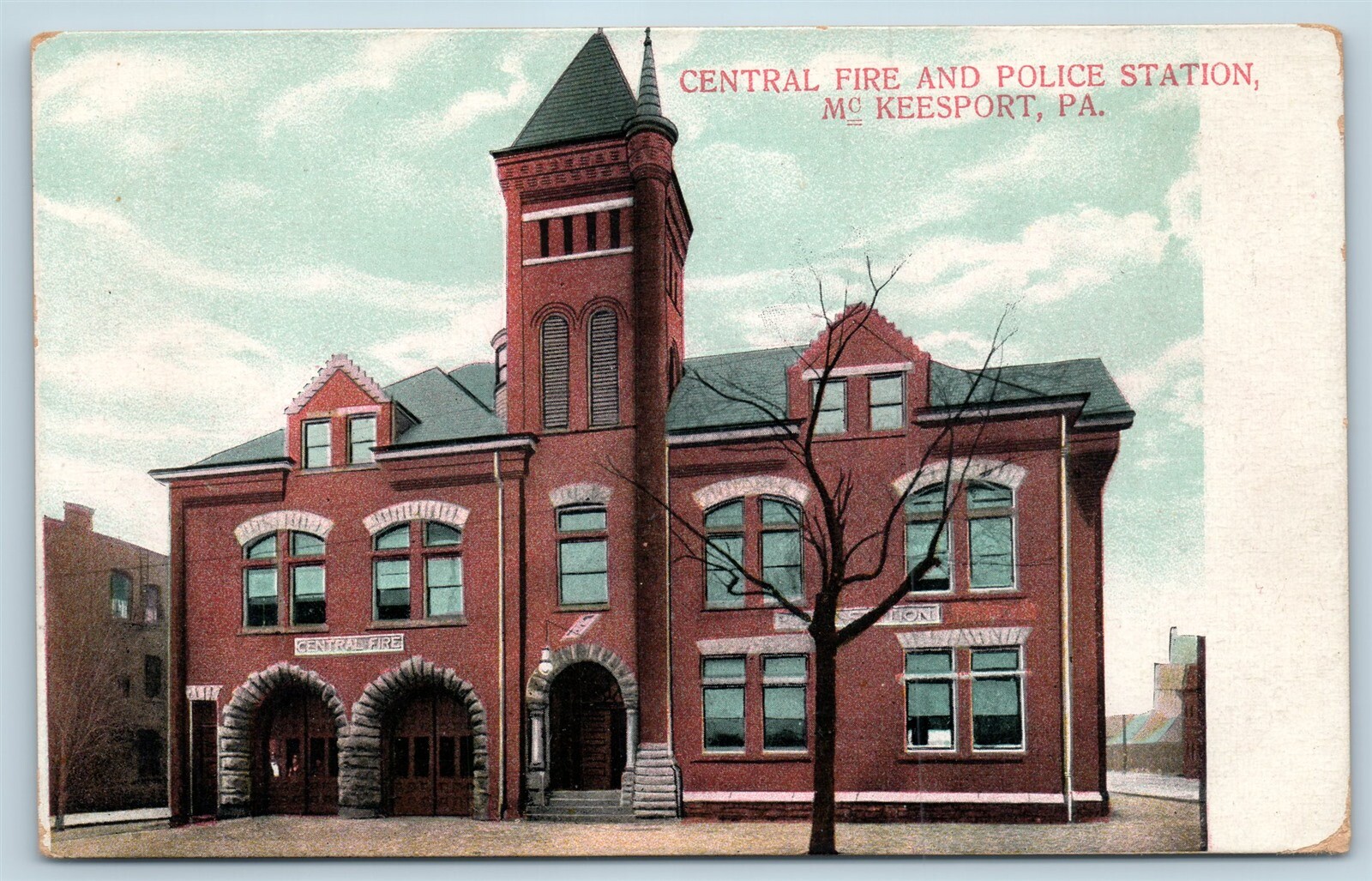 Postcard PA McKeesport Central Fire and Police Station c1912 View S14