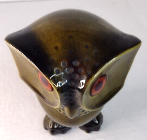 California Pottery Art Glass Ceramic Owl California USA 5" tall Vintage Green - Picture 2 of 7