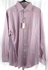 NWT Peter Millar Mens Button Up Long Sleeve Plaid Dress Shirt Size Large 125