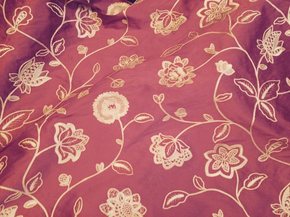 BRUNSCHWIG & FILS Silk Floral embroidery rust natural 2+ yards new - Image 2 of 4