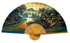 VTG Extra Large Oriental Fan /Wall Art 59  wide x 34.5" tall Made in Thailand