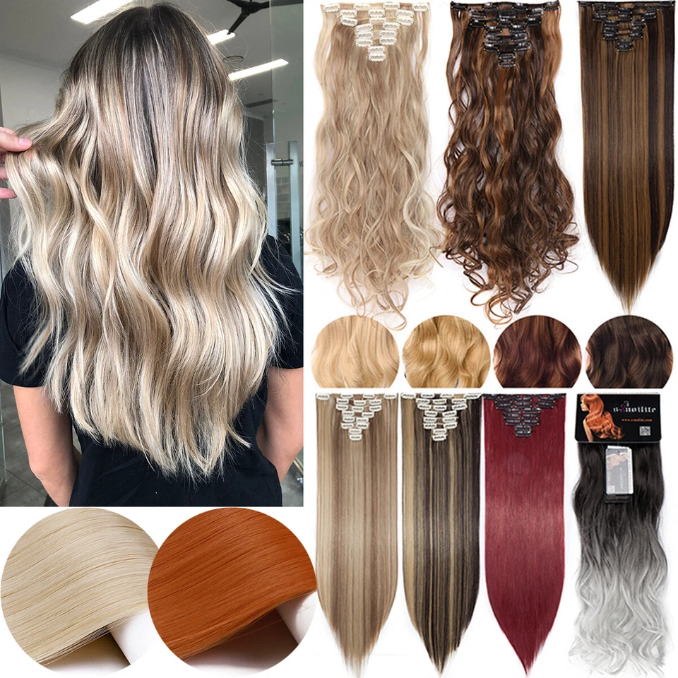 S-NOILITE 100% wie Echthaar Clip In Extensions Haarverlängerung Gelockt Blond 8 Tressen DE