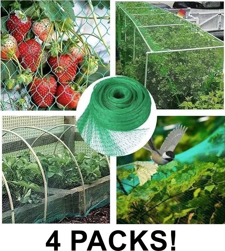 4 Packs Garden Netting 2m x 10m Green Anti Bird Fruit Veg Protective Mesh Net
