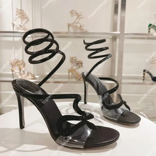 Rene Caovilla Women's Crystal Rhinestone Serpentine Ribbon Heels shoes - Picture 6 of 28