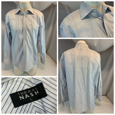 Thomas Nash Debenhams Shirt 15.5 33 Large White Blue Stripe Cotton YGI I1-176