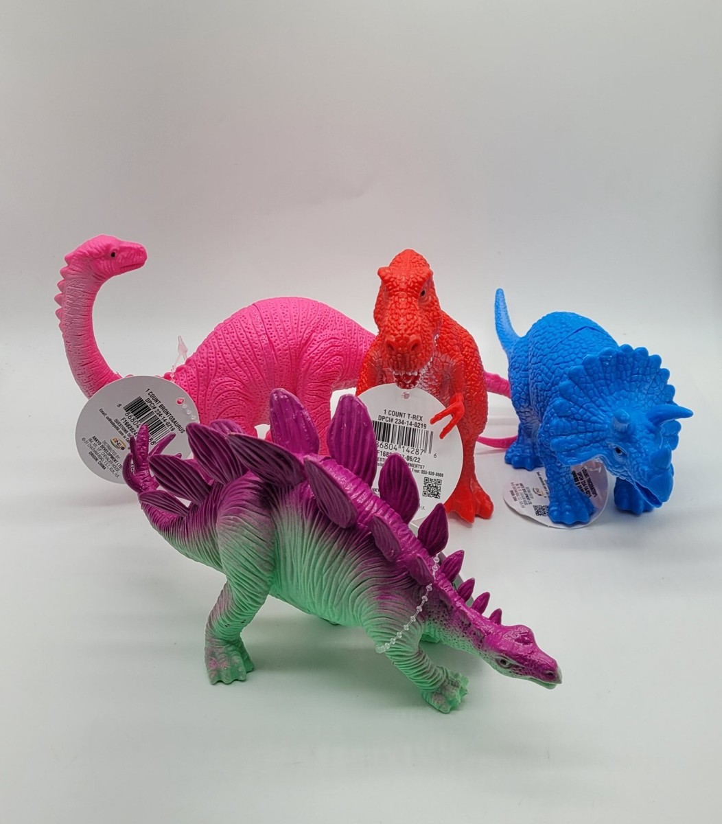4- Toy Figure Plastic. Stegosaurus 7” Triceratops, T-rex
