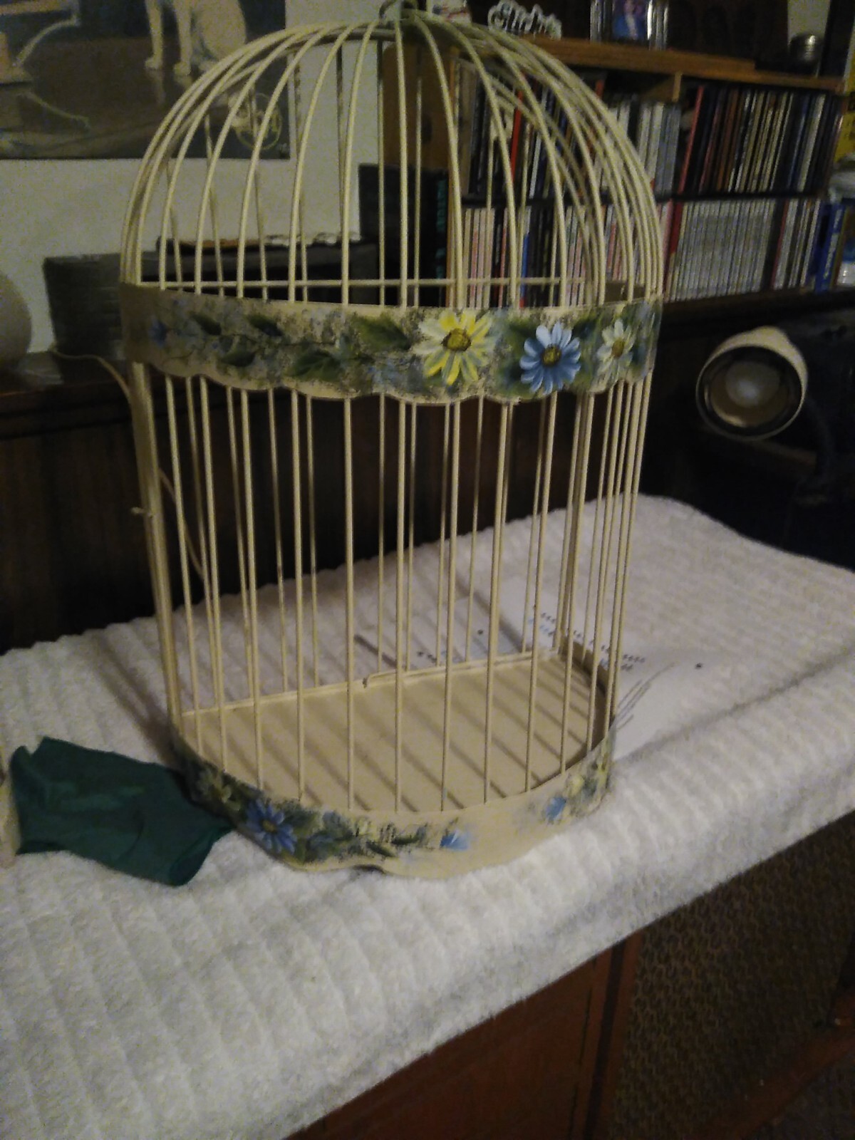 Victorian Metal Wall Mount Half Bird Cage Decorative Tan W/ Blue