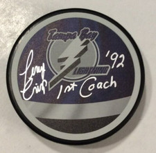 TERRY CRISP SIGNED TAMPA BAY LIGHTNING HOCKEY PUCK W/ CASE COA