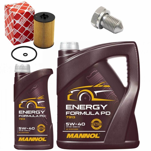 MotoröL Filter Set Mannol 5W-40 Api Sn 6 Liter + Schraube FüR Vw Golf Vii Touran-image