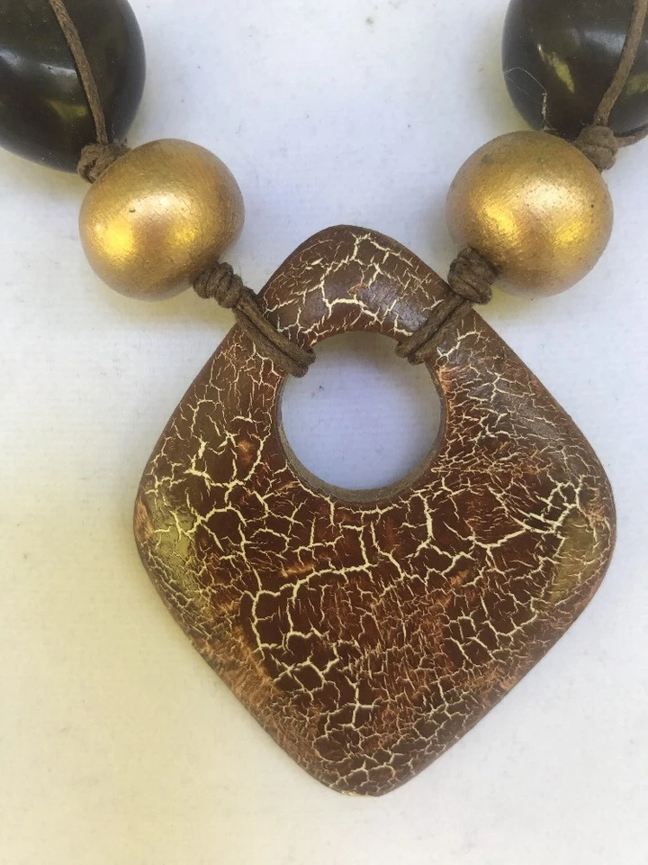  Collar Tonos Tierra Joyería de Moda Multi Cuentas Piedra Cuero Hilo Foto 2 de 4