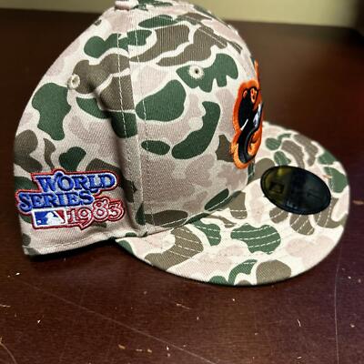 Baltimore Orioles, new era camo orange green fitted hat size 7 3/8