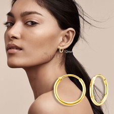 Hypoallergenic 18ct Gold on 925 Sterling Silver 6-50MM Round Women Hoop Earrings