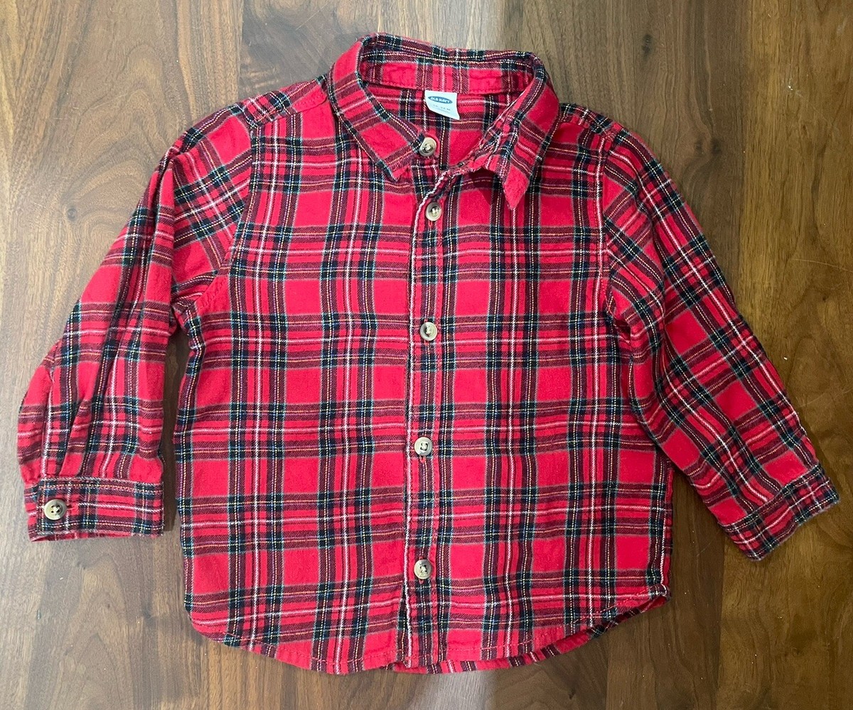Old Navy Toddler Baby Boy Red Plaid Light Flannel Shirt Size 18-24