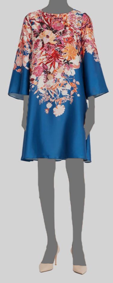 Rickie Freeman by Teri Jon Women's Blue Floral Crewneck 3/4 Sleeve Dress Size 4