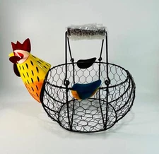 World Market Farmhouse Chicken Wire Egg Fruit Basket Storage w/ Handles