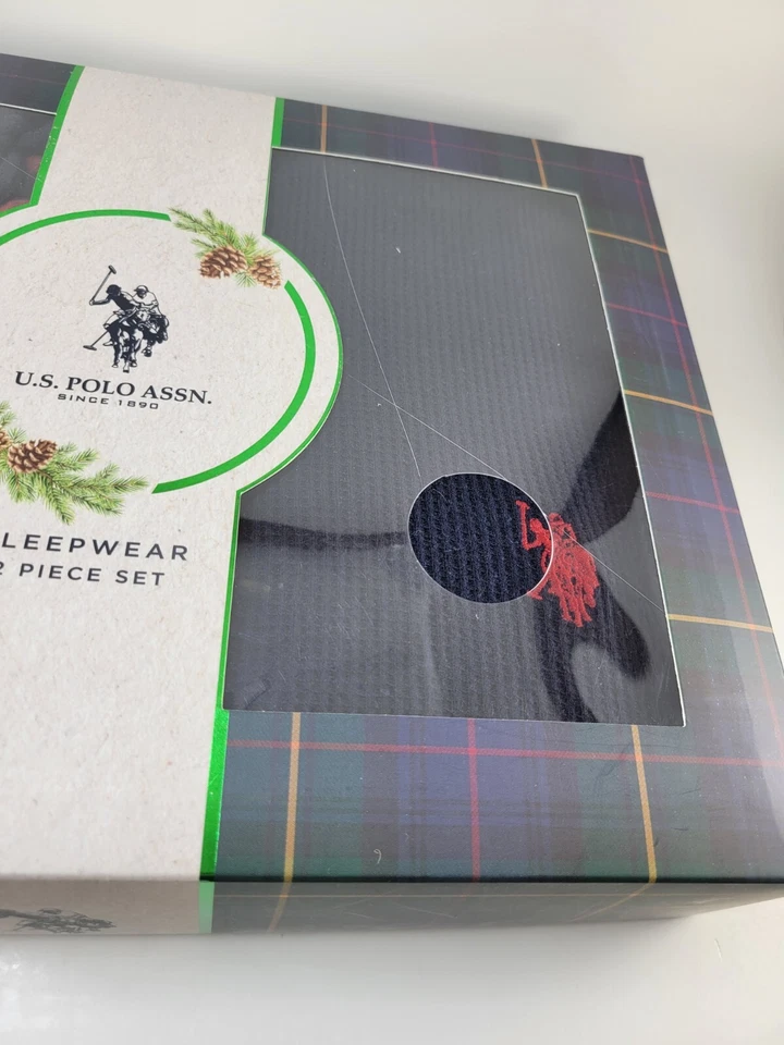 NEW US Polo Assn Pajamas Mens XL Navy Thermal Crew Top Red Plaid Flannel Bottom - Image 3 of 4