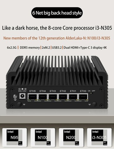 2.5G Firewall Router 12th Gen Intel i3 N305 N100 6x i226-V Fanless Mini PC DDR5 - Picture 7 of 14