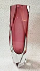 Murano Sommerso Multi Faceted Prism Block Art Glass Vase Pink 10.25”